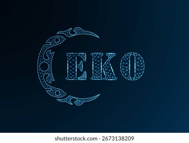 Logotipo EKO de letra poli baixa. Projeto de vetor poli baixo do logotipo da letra EKO no fundo do gradiente de cor azul. Logotipo EKO baixo design poli
