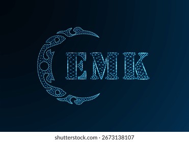 Low poly letter logo EMK design. EMK letter logo low poly vector design on blue color gradient background. EMK logo low poly design
