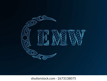 Low poly letter logo EMW design. EMW letter logo low poly vector design on blue color gradient background. EMW logo low poly design

