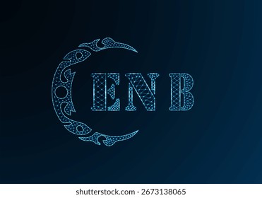 Logotipo bajo de la letra polivinílica Diseño de ENB. Diseño de Vector polivinílico bajo del logotipo de la letra de ENB en fondo azul del gradiente del color. Logotipo de ENB bajo diseño polivinílico
