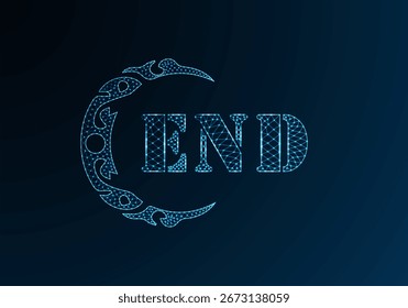 Low poly letter logo END design. END letter logo low poly vector design on blue color gradient background. END logo low poly design
