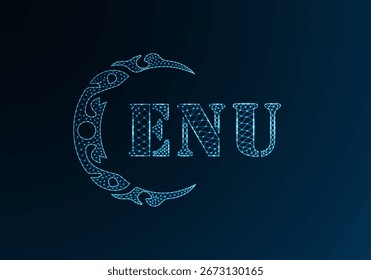 Low poly letter logo ENU design. ENU letter logo low poly vector design on blue color gradient background. ENU logo low poly design
