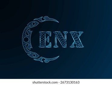 Low-Poly-Buchstaben-Logo ENX-Design. ENX-Buchstabe-Logo Low-Poly-Vektordesign auf blauem Farbverlauf-Hintergrund. ENX Logo Low-Poly-Design
