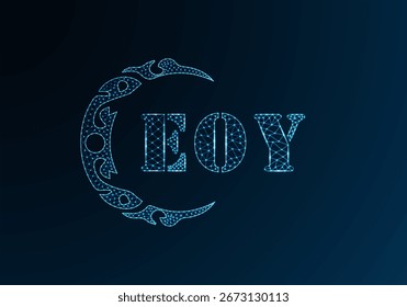 Logotipo bajo de la letra polivinílica diseño de EOY. Diseño de Vector polivinílico bajo del logotipo de la letra de EOY en fondo azul del gradiente del color. Logotipo de EOY bajo diseño de poliéster
