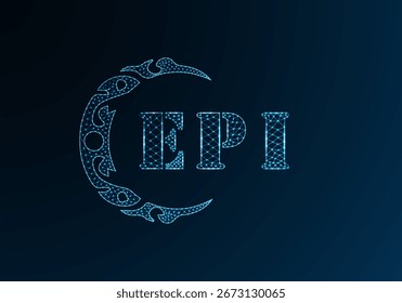 Projeto EPI de logotipo de letra poli baixa. Projeto do vetor poli baixo do logotipo da letra EPI no fundo do gradiente de cor azul. Logotipo EPI de baixo design poli
