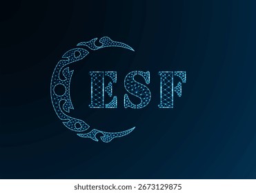 Logotipo bajo de la letra polivinílica Diseño de ESF. Diseño de Vector polivinílico bajo del logotipo de la letra del ESF en fondo azul del gradiente del color. Logotipo de ESF bajo diseño de poliéster
