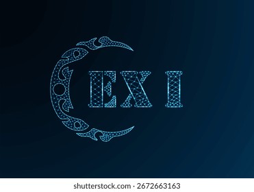 Low poly letter logo EXI design. EXI letter logo low poly vector design on blue color gradient background. EXI logo low poly design
