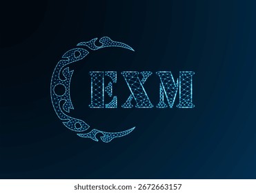 Logotipo de letra baja de polietileno diseño EXM. Logotipo de la letra de EXM bajo diseño de Vector polivinílico sobre fondo azul del gradiente del color. Logotipo de EXM bajo diseño polivinílico
