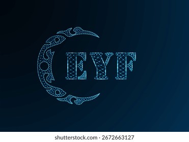 Low poly letter logo EYF design. EYF letter logo low poly vector design on blue color gradient background. EYF logo low poly design
