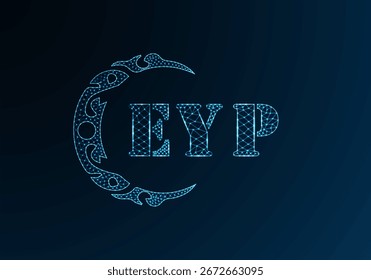 Logotipo bajo de la letra polivinílica diseño de EYP. Logotipo de la letra de EYP bajo diseño de Vector polivinílico sobre fondo de gradiente de color azul. Logotipo de EYP bajo diseño polivinílico
