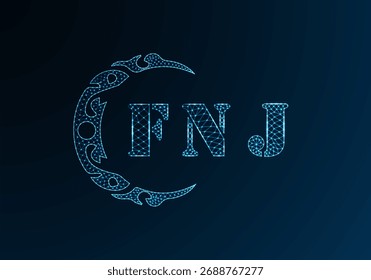 Low-Poly-Buchstaben-Logo FNJ-Design. FNJ Buchstaben Logo Low-Poly-Vektordesign auf blauem Farbverlauf Hintergrund. FNJ Logo Low-Poly-Design
