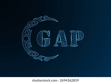 Projeto GAP de logotipo de letra poli baixa. GAP letra logotipo baixo poli vetor design no fundo gradiente de cor azul. Logotipo GAP baixo design poli
