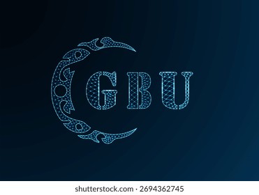 Low poly letter logo GBU design. GBU letter logo low poly vector design on blue color gradient background. GBU logo low poly design
