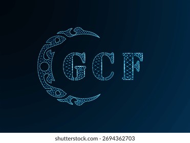 Logotipo bajo de la letra polivinílica GCF diseño. Logotipo de la letra GCF diseño de Vector de polietileno bajo sobre fondo azul degradado de color. Logotipo de GCF bajo diseño de poliéster
