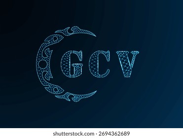 Low poly letter logo GCV design. GCV letter logo low poly vector design on blue color gradient background. GCV logo low poly design
