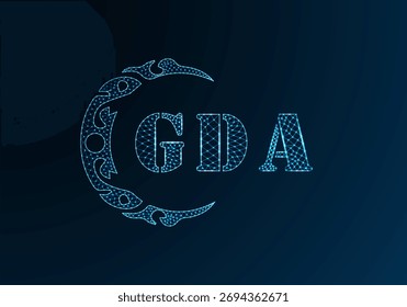 Logotipo bajo de la letra polivinílica GDA diseño. Diseño de Vector polivinílico bajo del logotipo de la letra de GDA en fondo azul del gradiente del color. Diseño de poliéster bajo del logotipo de GDA
