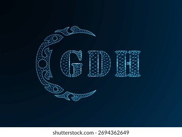 Logotipo bajo de la letra polivinílica GDH diseño. Diseño de Vector polivinílico bajo del logotipo de la letra de GDH en fondo azul del gradiente del color. Diseño de poliéster bajo del logotipo de GDH
