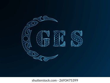 Logotipo de letra de polietileno baja diseño GES. Diseño de Vector polivinílico bajo del logotipo de la letra de GES en fondo azul del gradiente del color. Logotipo GES bajo diseño de poliéster
