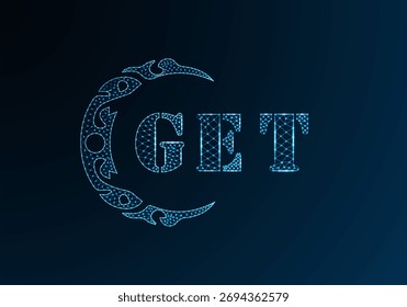 Low poly letter logo GET design. GET letter logo low poly vector design on blue color gradient background. GET logo low poly design
