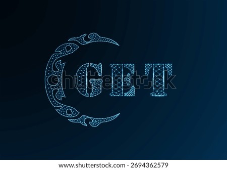 Low poly letter logo GET design. GET letter logo low poly vector design on blue color gradient background. GET logo low poly design
