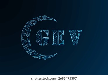 Logotipo de letra de polietileno baja diseño GEV. Diseño de Vector polivinílico bajo del logotipo de la letra del GEV en fondo azul del gradiente del color. Logotipo de GEV bajo diseño polivinílico

