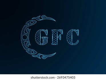 Logotipo de letra de polietileno baja GFC diseño. Logotipo de la letra GFC bajo diseño de Vector polivinílico sobre fondo azul degradado. GFC logo low poly design
