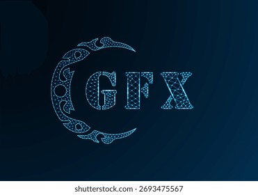 Logotipo de letra baja polivinílica Diseño GFX. Logotipo de la letra GFX bajo diseño de Vector polivinílico sobre fondo azul degradado. Logotipo de GFX bajo diseño de poliéster
