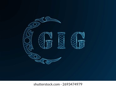 Logotipo de letra baja de polietileno diseño GIG. Logotipo de letra GIG bajo diseño de Vector polivinílico sobre fondo azul degradado. Logotipo de GIG bajo diseño polivinílico
