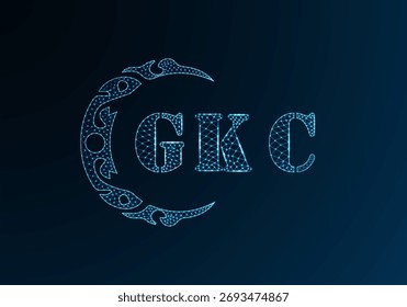 Low poly letter logo GKC design. GKC letter logo low poly vector design on blue color gradient background. GKC logo low poly design
