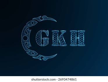 Logotipo bajo de la letra polivinílica GKH diseño. Diseño de Vector polivinílico bajo del logotipo de la letra de GKH en fondo azul del gradiente del color. GKH logo bajo diseño de poliéster
