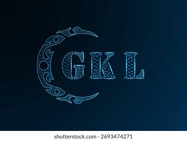 Low poly letter logo GKL design. GKL letter logo low poly vector design on blue color gradient background. GKL logo low poly design
