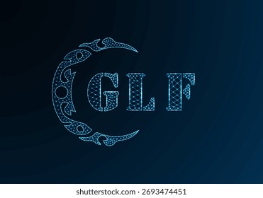 Logotipo bajo de la letra polivinílica GLF diseño. Logotipo de letra GLF bajo diseño de Vector polivinílico sobre fondo azul degradado. Logotipo de GLF bajo diseño de poliéster
