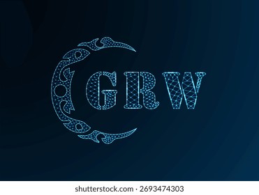 Logotipo bajo de la letra polivinílica Diseño de GRW. Diseño de Vector polivinílico bajo del logotipo de la letra de GRW en fondo azul del gradiente del color. Logotipo de GRW bajo diseño polivinílico
