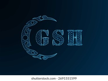Logotipo de letra poli baixo GSH design. Logotipo da letra GSH design de vetor poli baixo no fundo do gradiente de cor azul. Logotipo GSH baixo design poli
