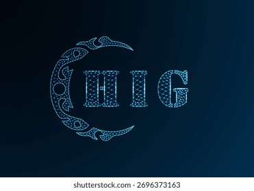 Low poly letter logo HIG design. HIG letter logo low poly vector design on blue color gradient background. HIG logo low poly design
