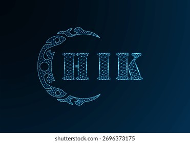 Low poly letter logo HIK design. HIK letter logo low poly vector design on blue color gradient background. HIK logo low poly design
