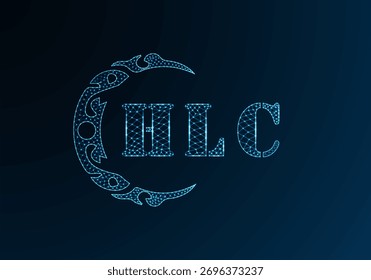 Low poly letter logo HLC design. HLC letter logo low poly vector design on blue color gradient background. HLC logo low poly design
