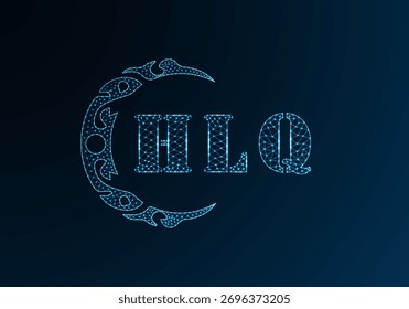 Low-Poly-Buchstaben-Logo HLQ-Design. HLQ-Buchstabe Logo Low-Poly-Vektordesign auf blauem Farbverlauf-Hintergrund. HLQ Logo Low-Poly-Design
