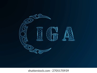 Logotipo IGA de letra poli baixa. Projeto de vetor poli baixo do logotipo da letra IGA no fundo do gradiente de cor azul. Logotipo IGA baixo design poli
