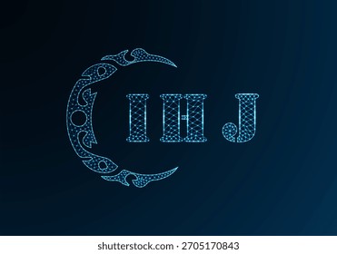 Logotipo bajo de la letra polivinílica Diseño de IHJ. Diseño de Vector polivinílico bajo del logotipo de la letra de IHJ en fondo azul del gradiente del color. Diseño de poliéster bajo logo IHJ
