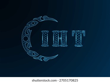 Logotipo bajo de la letra polivinílica Diseño IHT. Diseño de Vector polivinílico bajo del logotipo de la letra de IHT en fondo azul del gradiente del color. Diseño de poliéster bajo del logotipo de IHT
