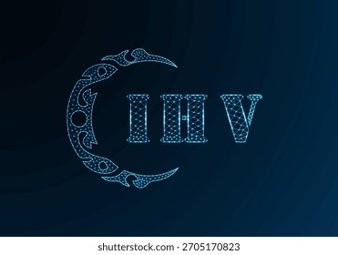 Logotipo bajo de la letra polivinílica Diseño IHV. Diseño de Vector polivinílico bajo del logotipo de la letra del IHV en fondo azul del gradiente del color. Diseño de poliéster bajo logo IHV
