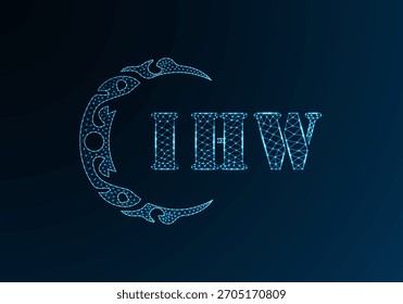 Low poly letter logo IHW design. IHW letter logo low poly vector design on blue color gradient background. IHW logo low poly design
