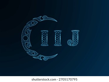 Logotipo IIIJ de letra poli baixa. Logotipo da letra IIJ baixo projeto do vetor poli no fundo do gradiente da cor azul. Logotipo IIJ de baixo design poli

