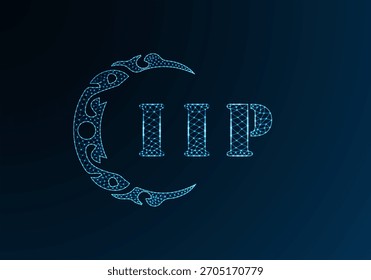 Logotipo de baja letra polivinílica diseño IP. Diseño de Vector polivinílico bajo del logotipo de la letra del IIP en fondo azul del gradiente del color. Diseño de poliéster bajo del logotipo del IP
