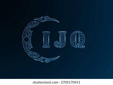Projeto IJQ de logotipo de letra poli baixa. Logotipo da letra IJQ baixo projeto do vetor poli no fundo do gradiente da cor azul. Logotipo IJQ baixo design poli
