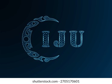 Low poly letter logo IJU design. IJU letter logo low poly vector design on blue color gradient background. IJU logo low poly design
