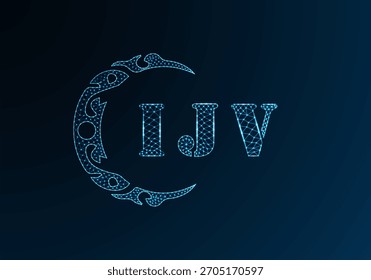 Logotipo de letra polivinílica baja Diseño IJV. Diseño de Vector polivinílico bajo del logotipo de la letra de IJV en fondo azul del gradiente del color. Diseño de poliéster bajo logo IJV
