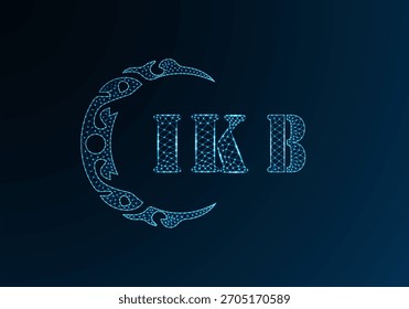 Low poly letter logo IKB design. IKB letter logo low poly vector design on blue color gradient background. IKB logo low poly design

