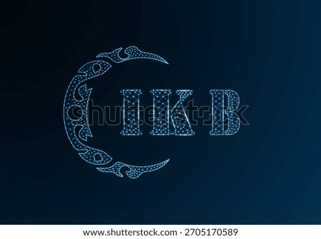 Low poly letter logo IKB design. IKB letter logo low poly vector design on blue color gradient background. IKB logo low poly design
